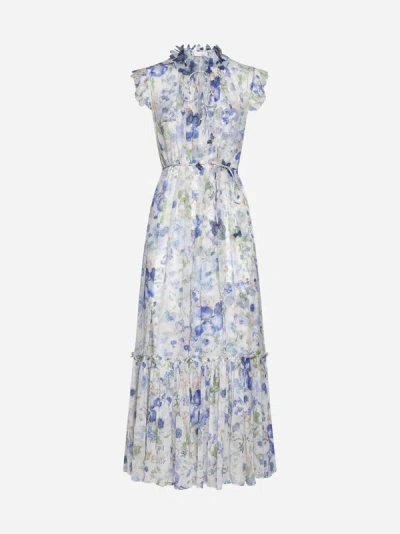 Zimmermann Floral Print Midi Dress In Blue Garden Print