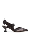 Fendi Black Leather And Mesh Slingbacks With Medium Heel In Black