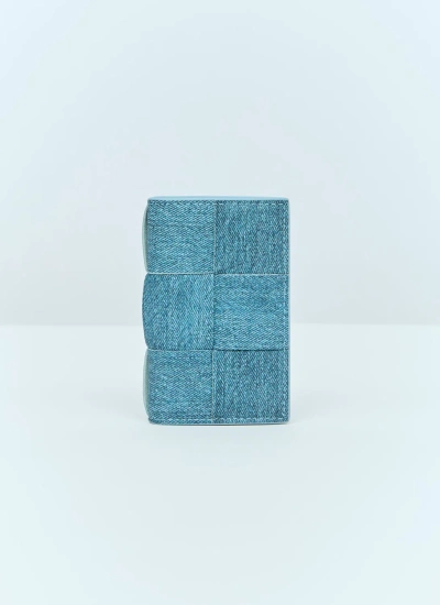 Bottega Veneta Cassette Leather Flap Card Case In Heather Blue