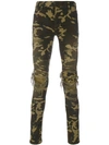 BALMAIN DISTRESSED CAMOUFLAGE JEANS,W7H9529T022C
