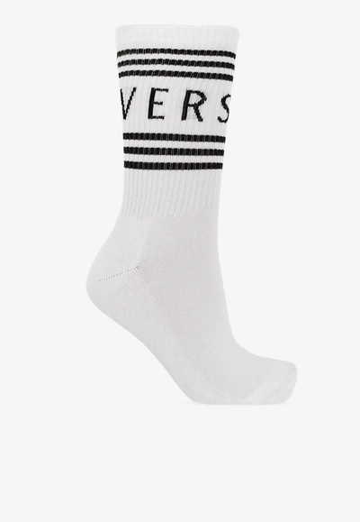 Versace Intarsia-knit Ankle Socks In White