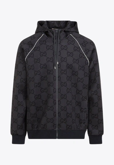 Gucci All-over Logo Zip-up Hooded Sweatshirt In Grey