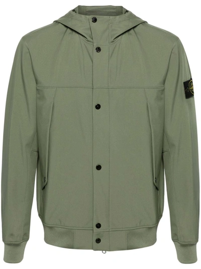 Stone Island Hooded Blouson Light Soft Shell-r_e.dye® Technology In Recycled Polyester In Green