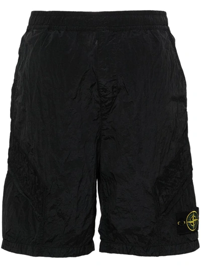Stone Island Straight-leg Logo-appliquéd Econyl® Nylon Metal Shorts In Black