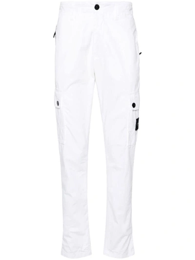 Stone Island Slim Fit Cargo Pants "old" Treatment In Brushed Cotton Canvas In White