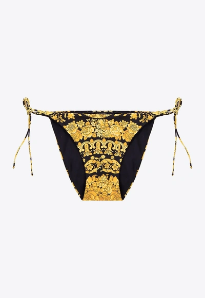 Versace Barocco Print Bikini Bottom In Yellow