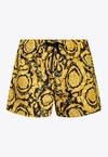 Versace Baroque-print Drawstring Shorts In Yellow