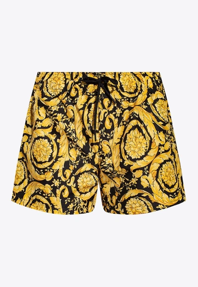 Versace Barocco Print Swim Shorts In Yellow