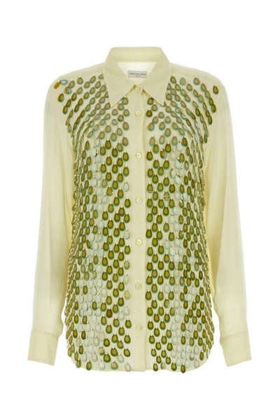 DRIES VAN NOTEN DRIES VAN NOTEN WOMAN PASTEL YELLOW CREPE SHIRT