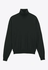 Saint Laurent Sustainable Wool Sweater With Embroidered Monogram In Black