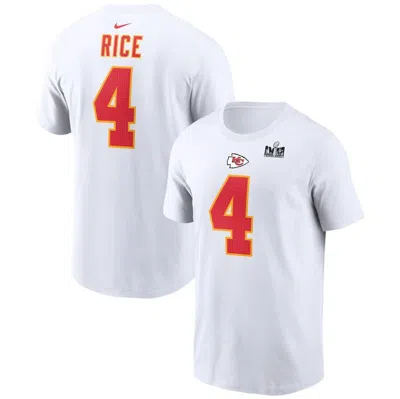 Nike Men's  Rashee Rice White Kansas City Chiefs Super Bowl Lviii Patch Player Name And Number T-shir