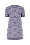 Miu Miu Wool Blend Mini Sweater Dress With Embroidery In Glicine