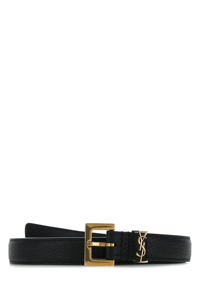 Saint Laurent Cassandre Logo Plaque Belt In Black