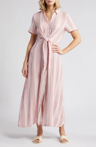 Caslon Stripe Cotton Gauze Shirtdress In Ivory Cloud- Pink Vera Stripe