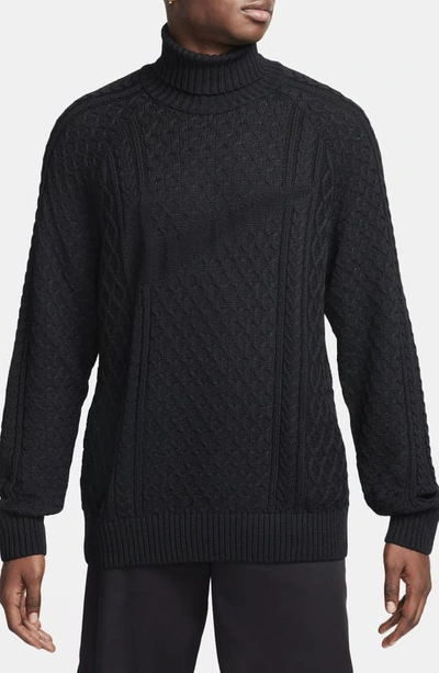 Nike Men's Life Cable Knit Turtleneck Sweater In Black