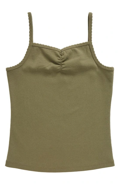 Treasure & Bond Kids' Ruched Cotton Blend Tank Top In Olive Sarma