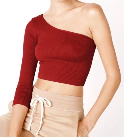 Nikibiki Ribbed One Shoulder Crop Top In Brick In Red