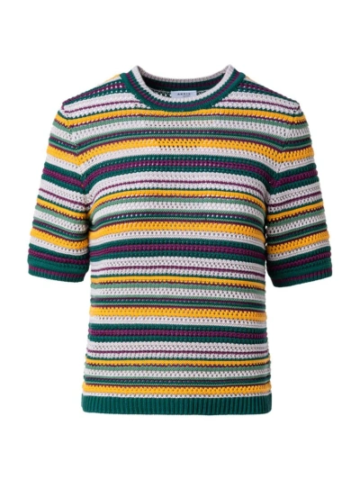 Akris Punto Crochet Knit Chair Striped Pullover In Green Multicolor