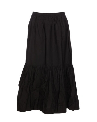 Ganni Cottonpoplin Maxi Flounce Skirt In Black