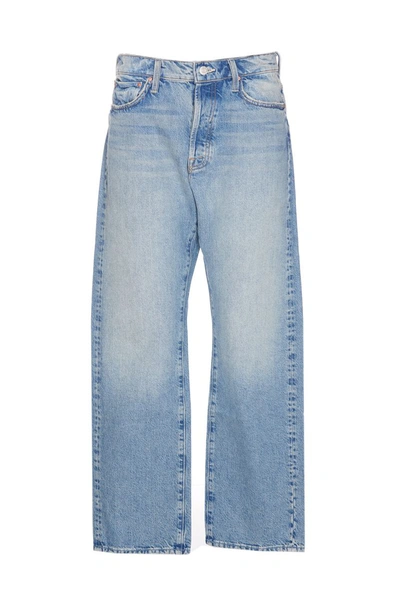 Mother The Ditcher High Waist Frayed Crop Straight Leg Jeans In Blue