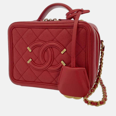 Pre-owned Chanel Red Leather Filigree Shoulder Bag
