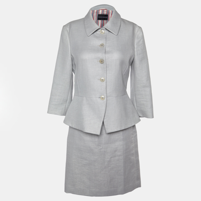 Pre-owned Emporio Armani Grey Nylon Single Breasted Blazer & Skirt Set M