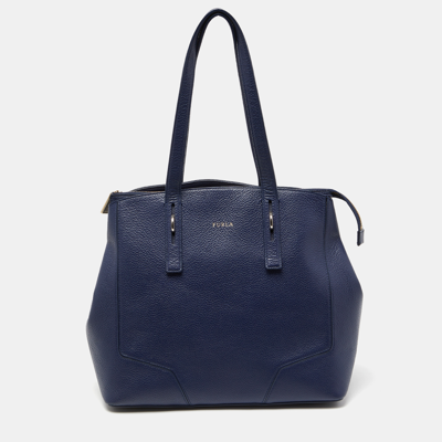 Pre-owned Furla Navy Blue Leather Top Zip Satchel