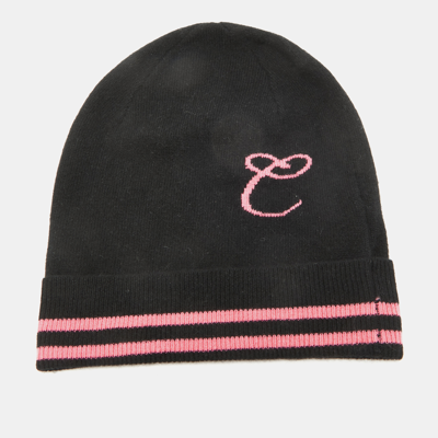 Pre-owned Dee Ocleppo Black Cashmere Monogrammed Beanie One Size
