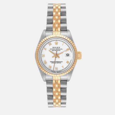 Pre-owned Rolex Datejust White Roman Dial Steel Yellow Gold Ladies Watch 69173
