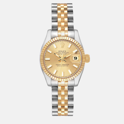 Pre-owned Rolex Datejust Steel Yellow Gold Champagne Dial Ladies Watch 179173