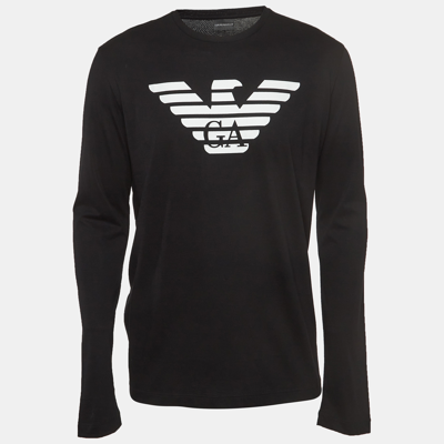 Pre-owned Emporio Armani Black Logo Print Pima Cotton Long Sleeve T-shirt Xxxl