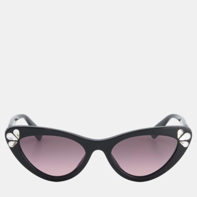 Pre-owned Miu Miu Cat Eye Black Sunglasses With Crystals And Pink Tint