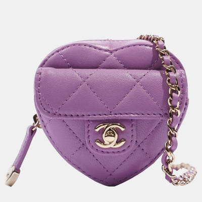 Pre-owned Chanel Womens Heart Bag 22s Purple Micro
