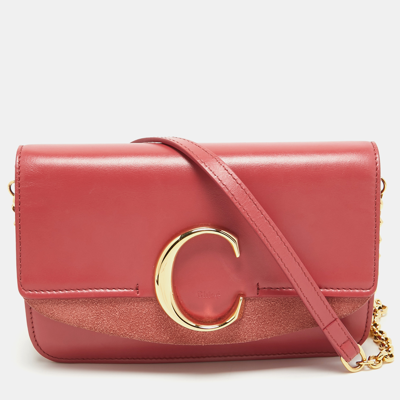Pre-owned Chloé Pink Leather And Suede C Chain Clutch