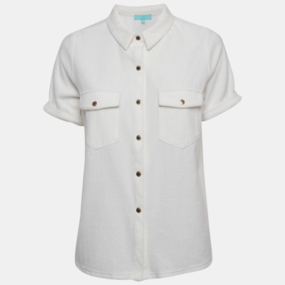 Pre-owned Melissa Odabash White Cotton Terry Button Front Tori Shirt S