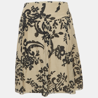Pre-owned Valentino Vintage Beige Print Cotton And Silk Pleated Mini Skirt S