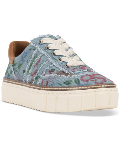 Vince Camuto Reilly Distressed Platform Sneakers In Light Sky Mountain Textile