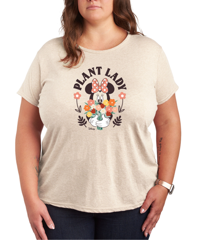 Air Waves Trendy Plus Size Minnie Mouse Earth Day Graphic T-shirt In Beige,khaki