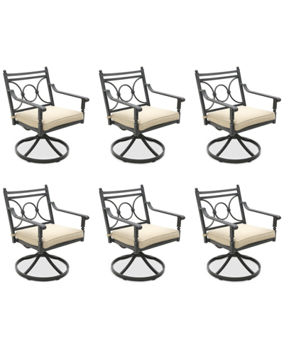 Agio Wythburn Mix And Match Scroll Outdoor Swivel Chairs, Set Of 6 In Straw Natural,bronze Finish