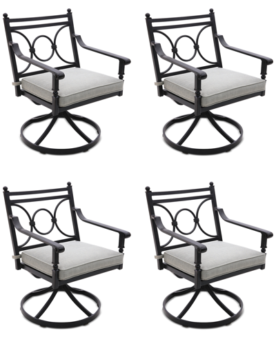 Agio Wythburn Mix And Match Scroll Outdoor Swivel Chairs, Set Of 4 In Oyster Light Grey,pewter Finish