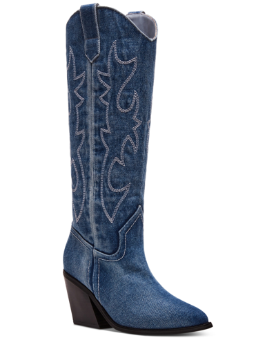 Madden Girl Arizona Knee High Cowboy Boots In Denim