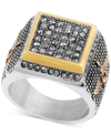 LEGACY FOR MEN BY SIMONE I. SMITH MEN'S BLACK CRYSTAL SQUARE CLUSTER RING IN STAINLESS STEEL & GOLD-TONE ION-PLATE