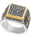 Legacy For Men By Simone I. Smith Men's Black Crystal Square Cluster Ring In Stainless Steel & Gold-tone Ion-plate In Black