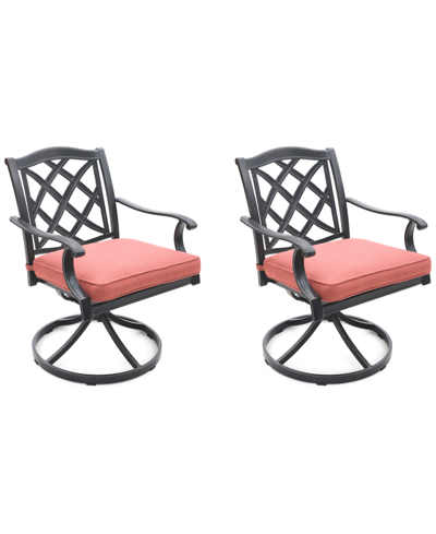 Agio Wythburn Mix And Match Lattice Outdoor Swivel Chairs, Set Of 2 In Peony Brick Red,bronze Finish