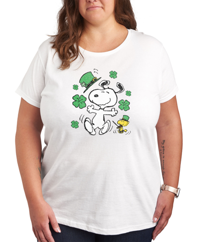Air Waves Trendy Plus Size Peanuts Snoopy & Woodstock Patrick's Day Graphic T-shirt In White