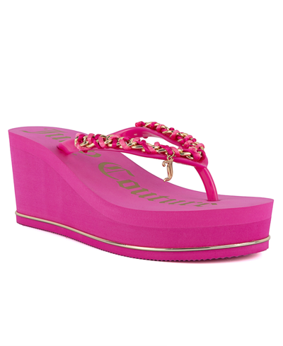 Juicy Couture Women's Ullie Chain Detail Thong Platform Wedge Sandals In Bright Pink