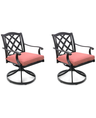 Agio Wythburn Mix And Match Lattice Outdoor Swivel Chairs, Set Of 2 In Peony Brick Red,bronze Finish