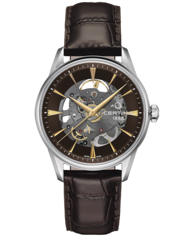 Certina Men's Swiss Automatic Ds-1 Skeleton Black Strap Watch 40mm In Gray