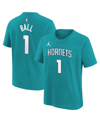 JORDAN BIG BOYS JORDAN LAMELO BALL TEAL CHARLOTTE HORNETS ICON NAME AND NUMBER T-SHIRT