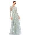 MAC DUGGAL WOMEN'S FLORAL EMBROIDERED ILLUSION LONG SLEEVE GOWN